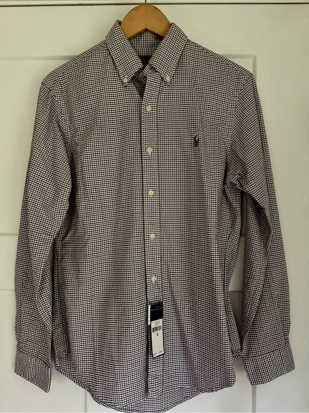 Ralph Lauren Burgundy and White Micro-Check Button-Down Dress Shirt